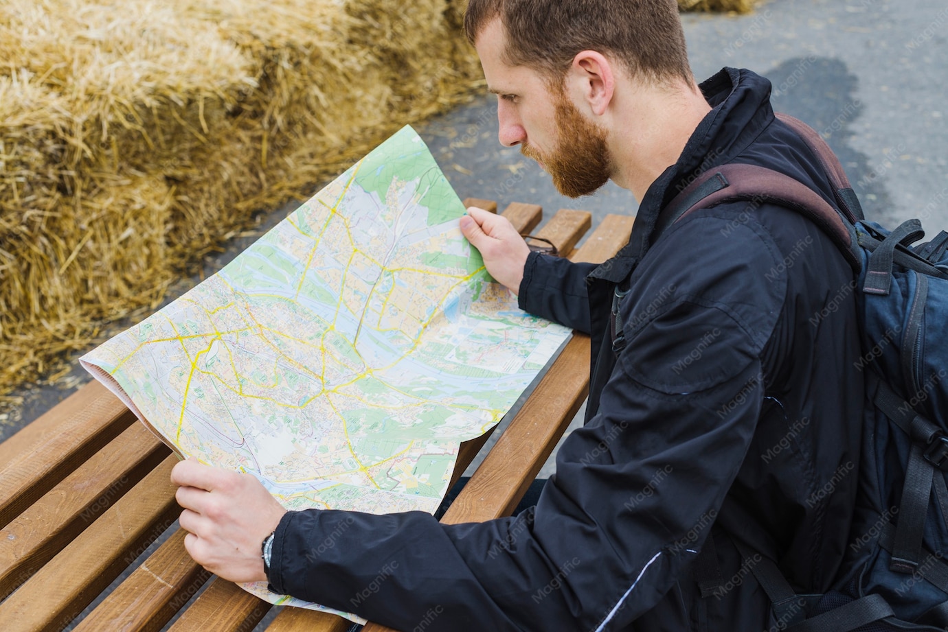 A person looking at a mapDescription automatically generated
